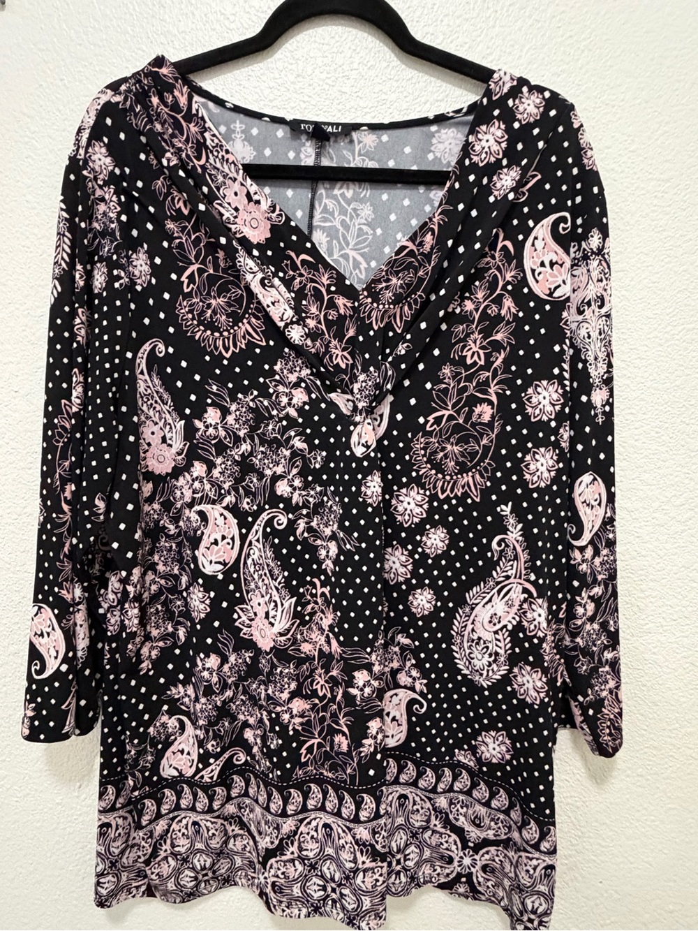 Roz & Ali black, pink, and white floral paisley print blouse, 2X